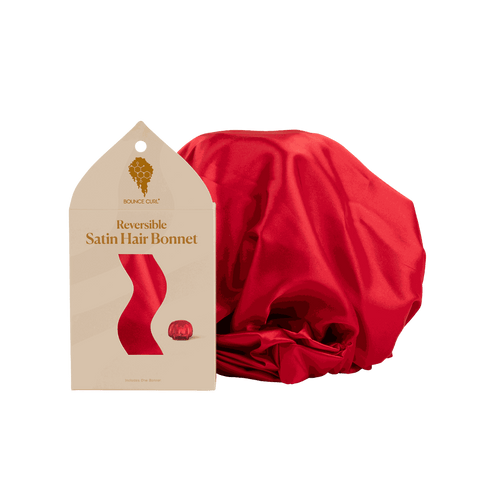 Bounce Curl Reversible Satin Hair Bonnet with adjustable band for smooth, frizz-free curls overnight