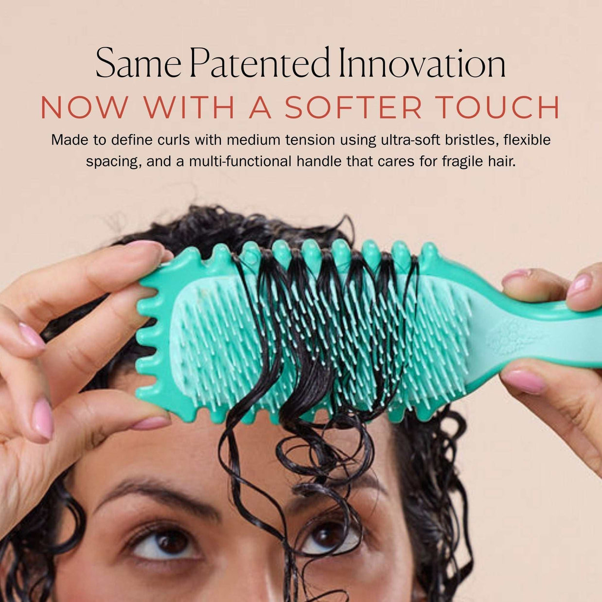 Bounce Curl Slick-Dense Define EdgeLift brush with medium-density TPEE bristles and recycled plastic handle for gentle curl definition on delicate, color-treated hair