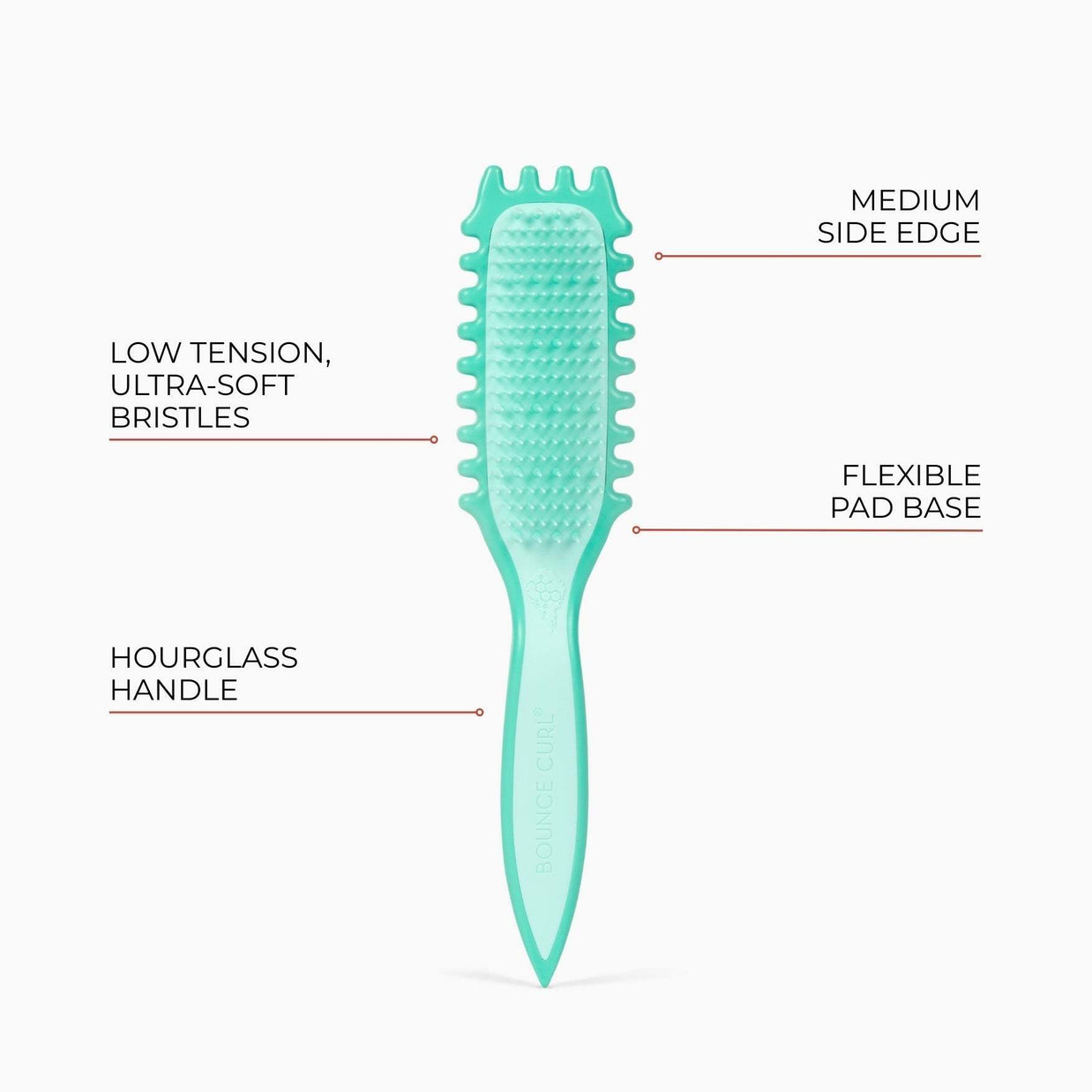 Bounce Curl Slick-Flex Define EdgeLift ultra-gentle curl brush with wide-spaced bristles for defining and detangling fragile curly hair.