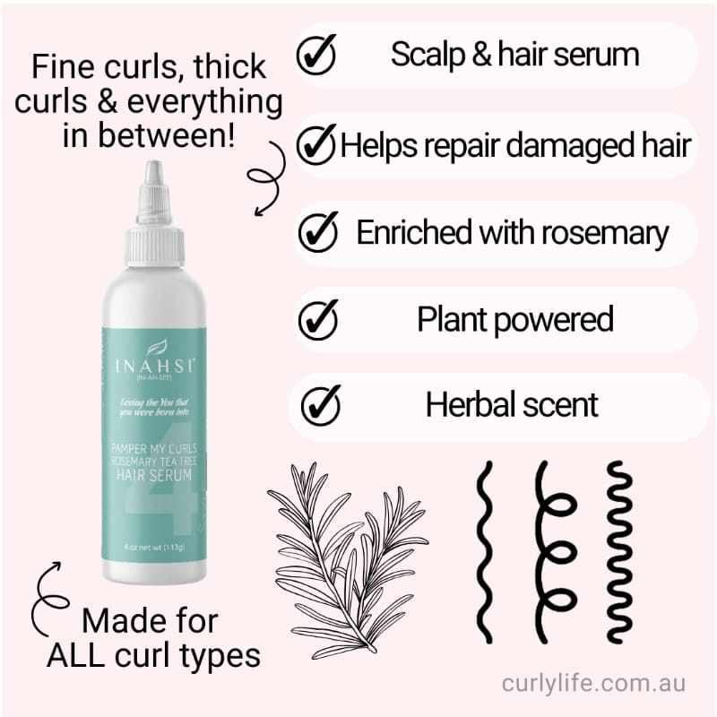 Inahsi Pamper My Curls Rosemary Tea Tree Hair Serum for frizz control and scalp soothing