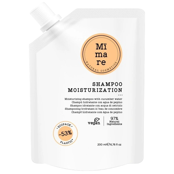 Mïmare Shampoo moisturizing vegan bottle with natural ingredients and sustainable packaging