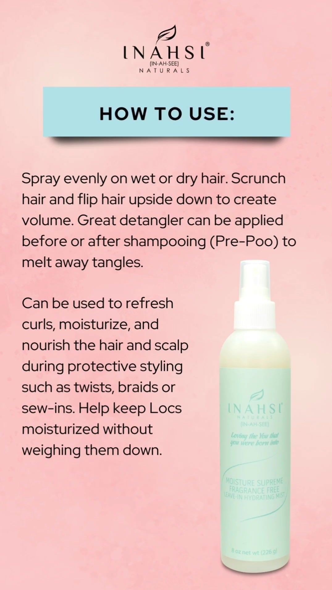 Inahsi Moisture Supreme Fragrance Free Leave-In Hydrating Mist